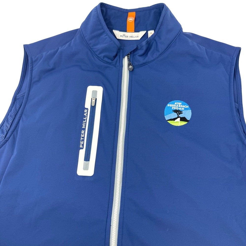Peter Millar Hyperlight Fuse Golf Vest Mens XL Blue Pebble Beach Pro-Am Full Zip